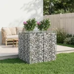 Pat ridicat din gabion 2 pcs Argintiu GartenMobel Dekor