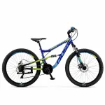 Bicicletă DHS Polar Flash 26 inch cu suspensie dublă, 18 viteze, albastru-verde