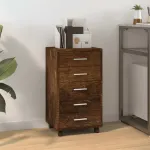 Dulap cu sertare și roți, stejar fumuriu, lemn prelucrat GartenMobel Dekor