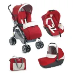 Carucior 3 in 1 Plebani D1 Trio rosu cu landou si scaun auto