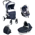 Carucior 3 in 1 Plebani P4 Trio albastru cu landou si scoica auto