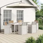 Set de masă pentru grădină cu pernă 7 pcs Alb și taupe PP GartenMobel Dekor