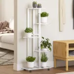 Suport de flori cu 5 etaje, cu roți, alb, 44x23x100 cm, fier GartenMobel Dekor