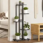 Suport de flori cu 5 etaje, cu roți, negru, 44x23x100 cm, fier GartenMobel Dekor
