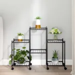Suport pentru flori cu roți, 83x25x63,5 cm, negru, fier GartenMobel Dekor