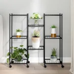 Suport pentru flori cu roți, 83x25x83,5 cm, negru, fier GartenMobel Dekor