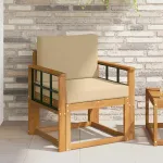 Canapea de exterior Lemn de acacia solid și poliester natural GartenMobel Dekor