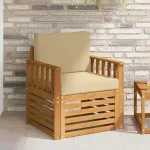 Canapea de exterior Lemn de acacia solid și poliester natural GartenMobel Dekor