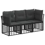 Set de canapele de exterior cu pernă 3 pcs Negru Poliester GartenMobel Dekor
