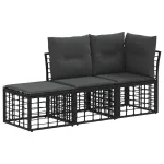 Set de canapele de exterior cu pernă 3 pcs Negru Poliester GartenMobel Dekor