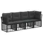 Set de canapele de exterior cu pernă 4 pcs Negru Poliester GartenMobel Dekor