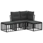 Set de canapele de exterior cu pernă 4 pcs Negru Poliester GartenMobel Dekor