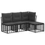Set de canapele de exterior cu pernă 4 pcs Negru Poliester GartenMobel Dekor