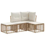 Set de canapele de exterior cu pernă 4 pcs natural Poliester GartenMobel Dekor