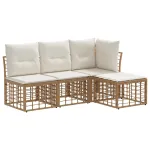 Set de canapele de exterior cu pernă 4 pcs natural Poliester GartenMobel Dekor