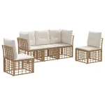 Set de canapele de exterior cu pernă 5 pcs natural Poliester GartenMobel Dekor