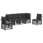 Set de canapele de exterior cu pernă 6 pcs Negru Poliester GartenMobel Dekor