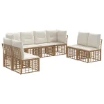 Set de canapele de exterior cu pernă 8 pcs natural Poliester GartenMobel Dekor