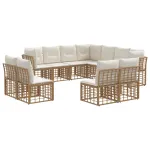 Set de canapele de exterior cu pernă 11 pcs natural Poliester GartenMobel Dekor