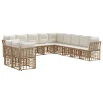 Set de canapele de exterior cu pernă 11 pcs natural Poliester GartenMobel Dekor