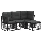 Set de canapele de exterior cu pernă 4 pcs Negru Poliester GartenMobel Dekor