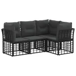 Set de canapele de exterior cu pernă 4 pcs Negru Poliester GartenMobel Dekor