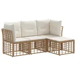 Set de canapele de exterior cu pernă 4 pcs natural Poliester GartenMobel Dekor