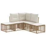 Set de canapele de exterior cu pernă 4 pcs natural Poliester GartenMobel Dekor