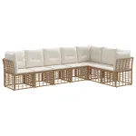 Set de canapele de exterior cu pernă 7 pcs natural Poliester GartenMobel Dekor