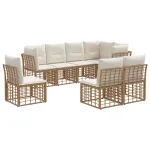 Set de canapele de exterior cu pernă 8 pcs natural Poliester GartenMobel Dekor
