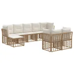 Set de canapele de exterior 6 pcs Alb Natural și Crem Poliester GartenMobel Dekor