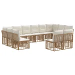 Set de canapele de exterior 6 pcs Alb Natural și Crem Poliester GartenMobel Dekor