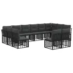 Set de canapele de exterior 6 pcs Negru și Gri închis Poliester GartenMobel Dekor