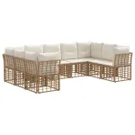 Set de canapele de exterior 9 pcs Alb Natural și Crem Poliester GartenMobel Dekor