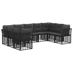 Set de canapele de exterior 9 pcs Negru și Gri închis Poliester GartenMobel Dekor