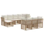 Set de canapele de exterior cu pernă 10 pcs Alb Natural și Crem GartenMobel Dekor