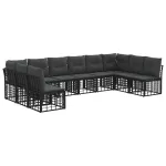 Set de canapele de exterior cu pernă 10 pcs Negru Poliester GartenMobel Dekor