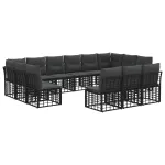 Set de canapele de exterior cu pernă 10 pcs Negru și Gri închis GartenMobel Dekor