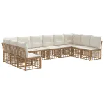 Set de canapele de exterior cu pernă 10 pcs natural Poliester GartenMobel Dekor