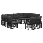 Set de canapele de exterior cu pernă 11 pcs Negru și Gri închis GartenMobel Dekor