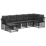 Set de canapele de exterior cu pernă 4 pcs Negru Poliester GartenMobel Dekor