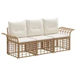 Set de canapele de exterior 3 pcs Alb Natural și Crem Poliester GartenMobel Dekor