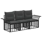 Set de canapele de exterior 3 pcs Negru și Gri închis Poliester GartenMobel Dekor