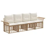 Set de canapele de exterior 4 pcs Alb Natural și Crem Poliester GartenMobel Dekor