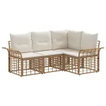 Set de canapele de exterior 4 pcs Alb Natural și Crem Poliester GartenMobel Dekor
