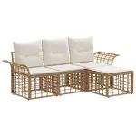 Set de canapele de exterior 4 pcs Alb Natural și Crem Poliester GartenMobel Dekor