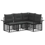 Set de canapele de exterior 4 pcs Negru și Gri închis Poliester GartenMobel Dekor