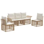 Set de canapele de exterior 5 pcs Alb Natural și Crem Poliester GartenMobel Dekor