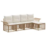Set de canapele de exterior 5 pcs Alb Natural și Crem Poliester GartenMobel Dekor