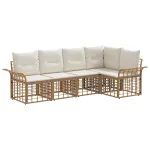 Set de canapele de exterior 5 pcs Alb Natural și Crem Poliester GartenMobel Dekor